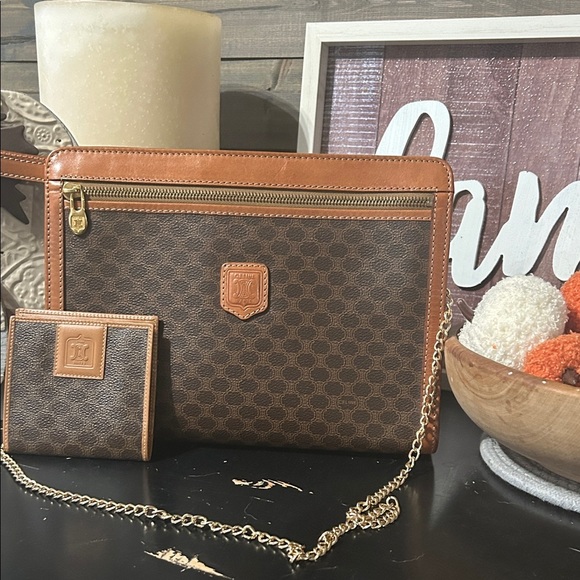 Celine Handbags - Celine Brown and Tan Crossbody Bag set with Chain and matching wallet
